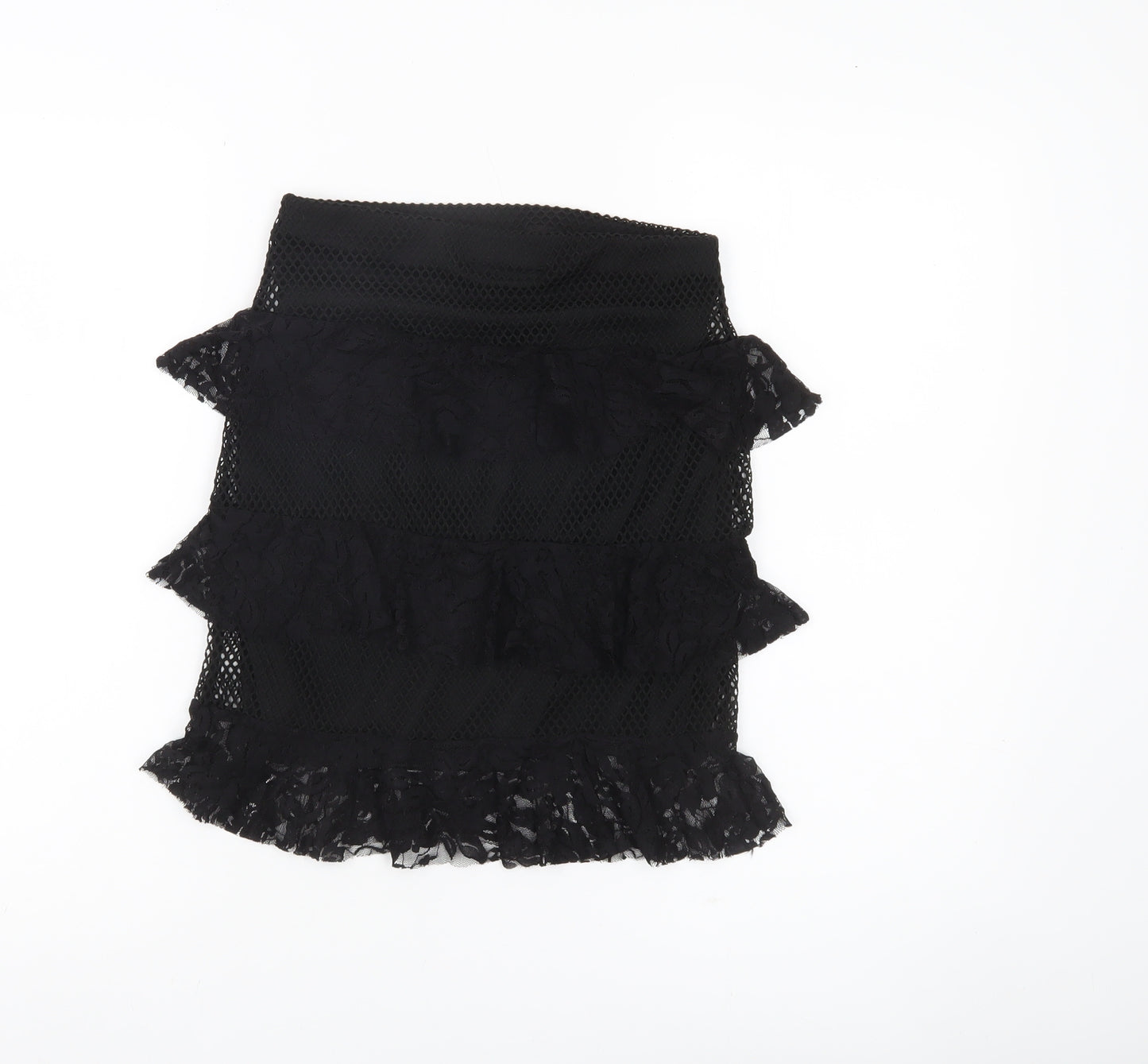 PrettyLittleThing Women’s Black Lace Ruffle High Rise Pencil Skirt Size 6