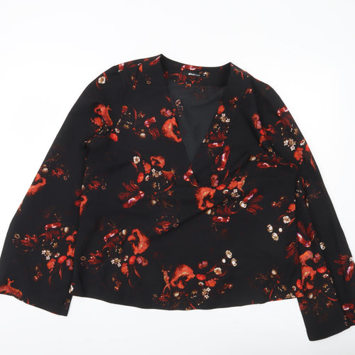 Gina Tricot Womens Black Floral Wrap Blouse Size 12 Long Sleeve