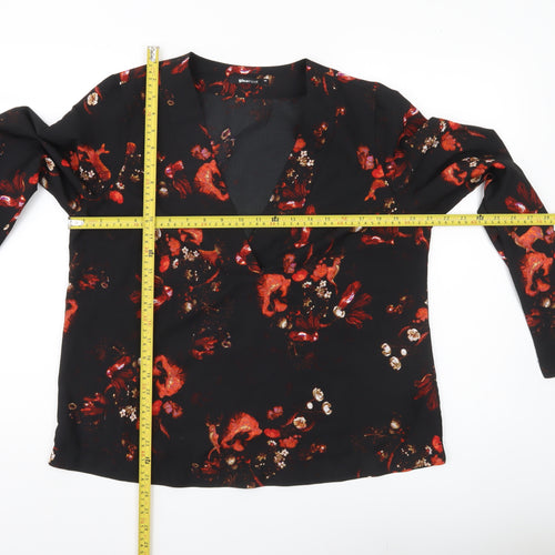 Gina Tricot Womens Black Floral Wrap Blouse Size 12 Long Sleeve