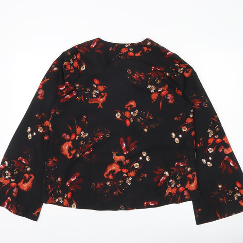 Gina Tricot Womens Black Floral Wrap Blouse Size 12 Long Sleeve