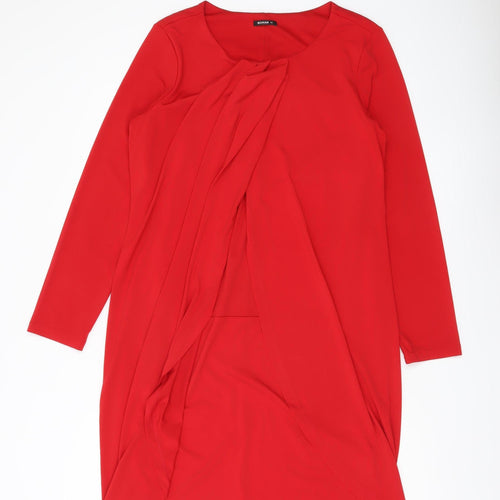 Roman Women's Red Shift Dress Size 14 Knee Length Long Sleeve