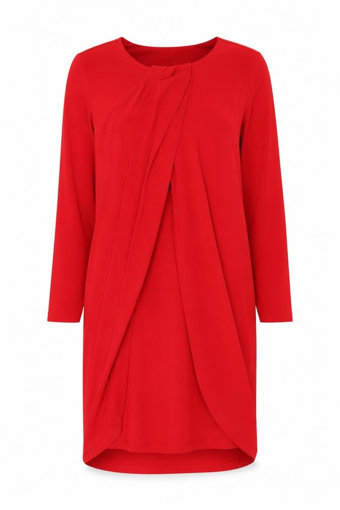 Roman Women's Red Shift Dress Size 14 Knee Length Long Sleeve