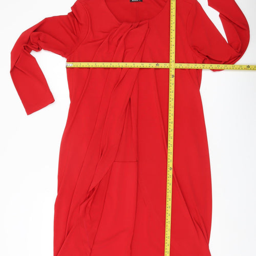 Roman Women's Red Shift Dress Size 14 Knee Length Long Sleeve