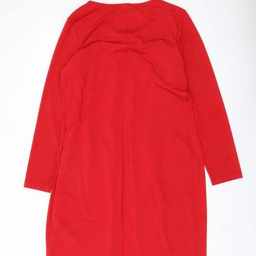 Roman Women's Red Shift Dress Size 14 Knee Length Long Sleeve