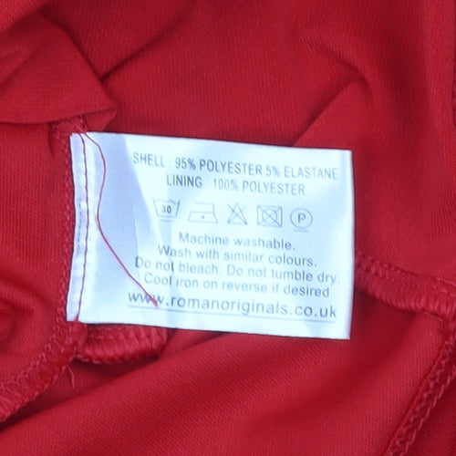 Roman Women's Red Shift Dress Size 14 Knee Length Long Sleeve