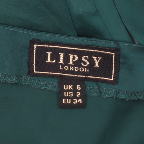 Lipsy Women Green UK 6 Cold Shoulder Satin Blouse V-Neck