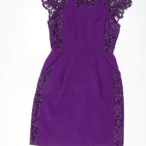 Whistles Women’s Purple Lace Panel Sheath Dress UK 10 Party Cocktail