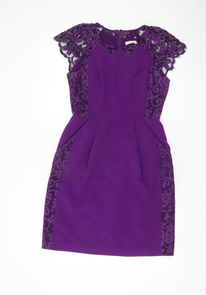 Whistles Women’s Purple Lace Panel Sheath Dress UK 10 Party Cocktail