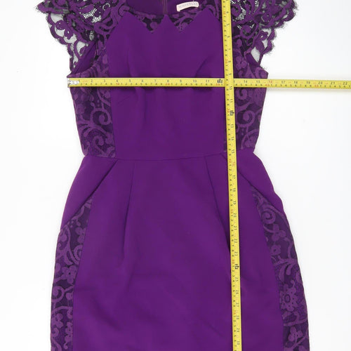 Whistles Women’s Purple Lace Panel Sheath Dress UK 10 Party Cocktail