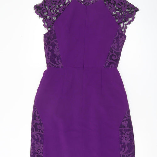 Whistles Women’s Purple Lace Panel Sheath Dress UK 10 Party Cocktail