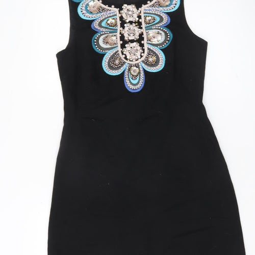 Monsoon Women’s Black Beaded Shift Dress Size 10 Party Cocktail