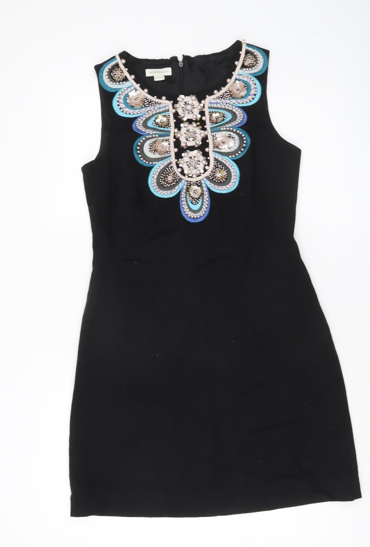 Monsoon Women’s Black Beaded Shift Dress Size 10 Party Cocktail
