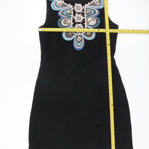 Monsoon Women’s Black Beaded Shift Dress Size 10 Party Cocktail
