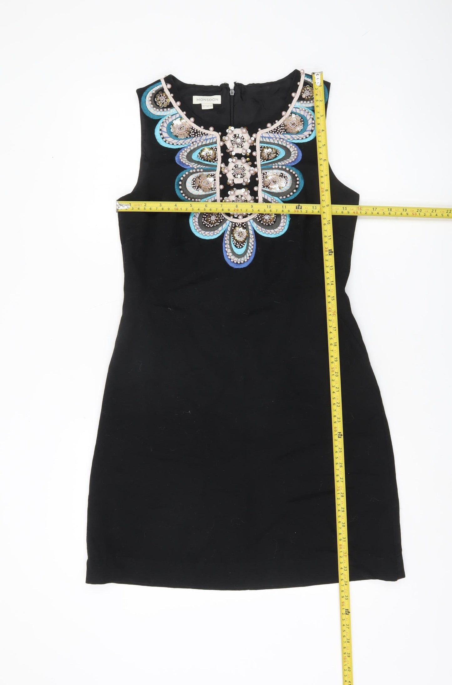 Monsoon Women’s Black Beaded Shift Dress Size 10 Party Cocktail