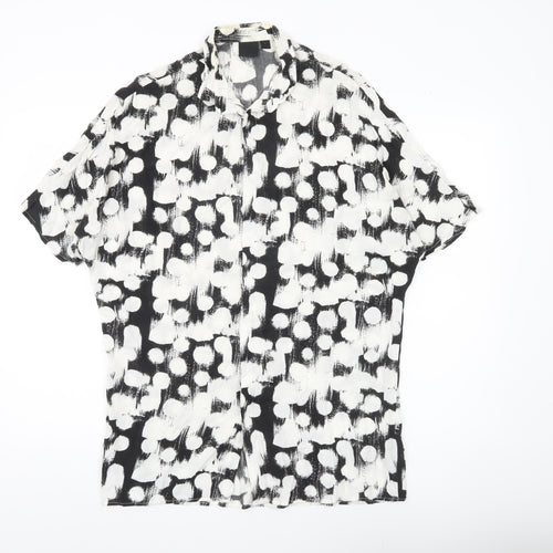 ASOS Men’s Black White Polka Dot Short Sleeve Button-Up Shirt S 36-38"