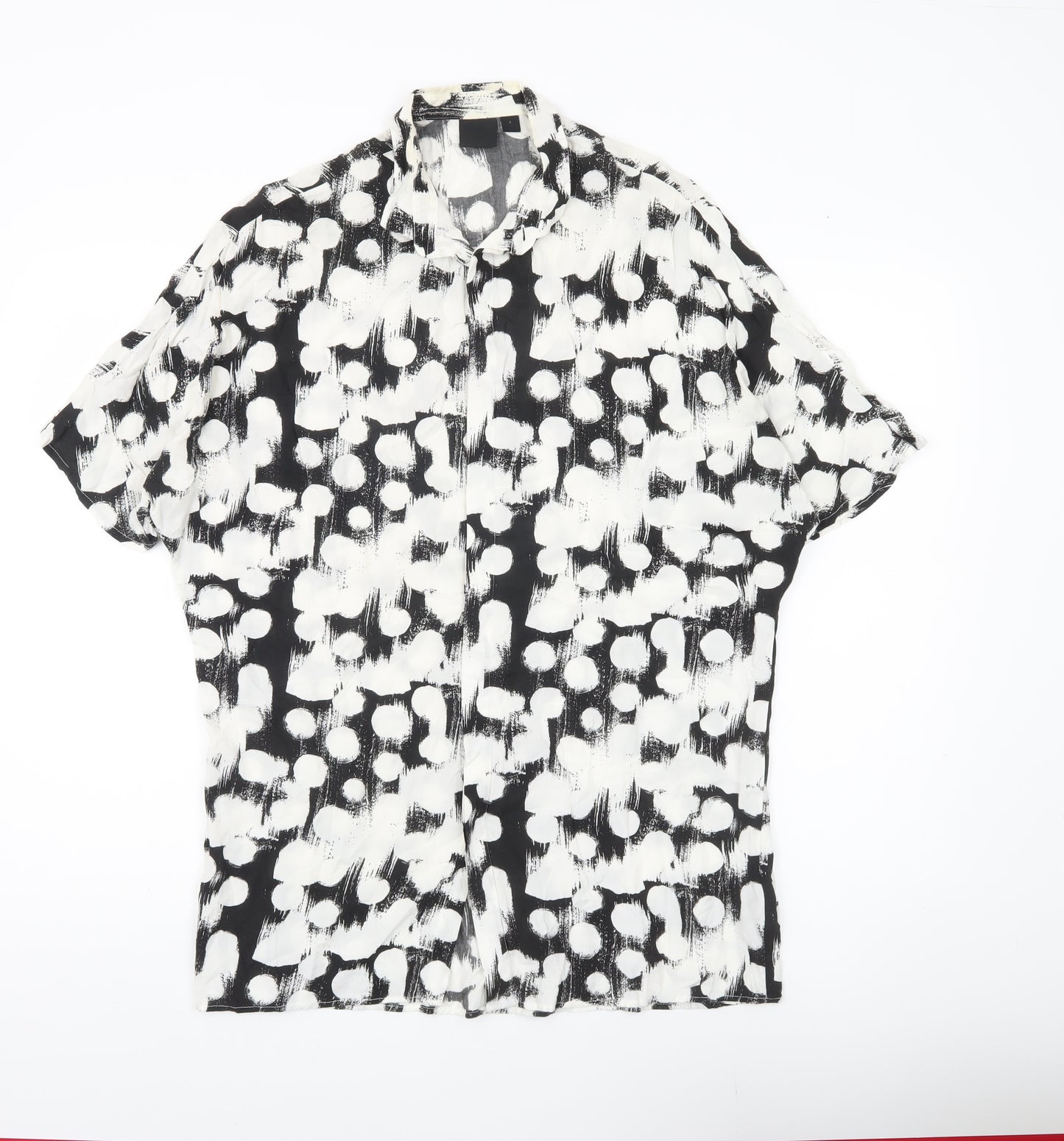 ASOS Men’s Black White Polka Dot Short Sleeve Button-Up Shirt S 36-38"