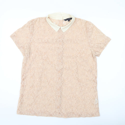 French Connection Women’s Beige Lace Collared Blouse Size 14