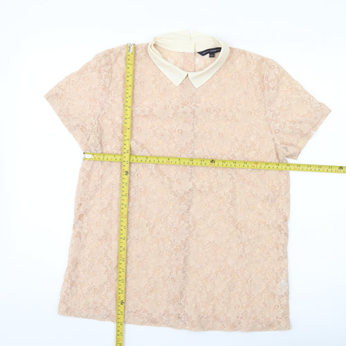 French Connection Women’s Beige Lace Collared Blouse Size 14