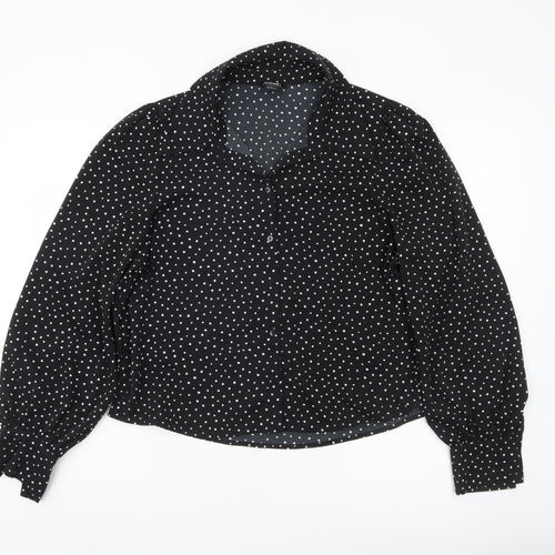 Monki Women’s Black Polka Dot Blouse Size 14 Collared Long Sleeve