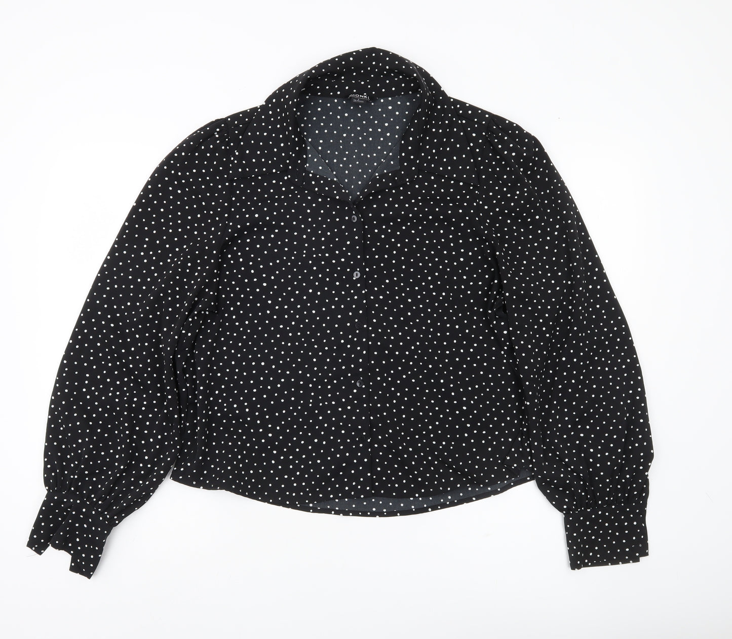 Monki Women’s Black Polka Dot Blouse Size 14 Collared Long Sleeve