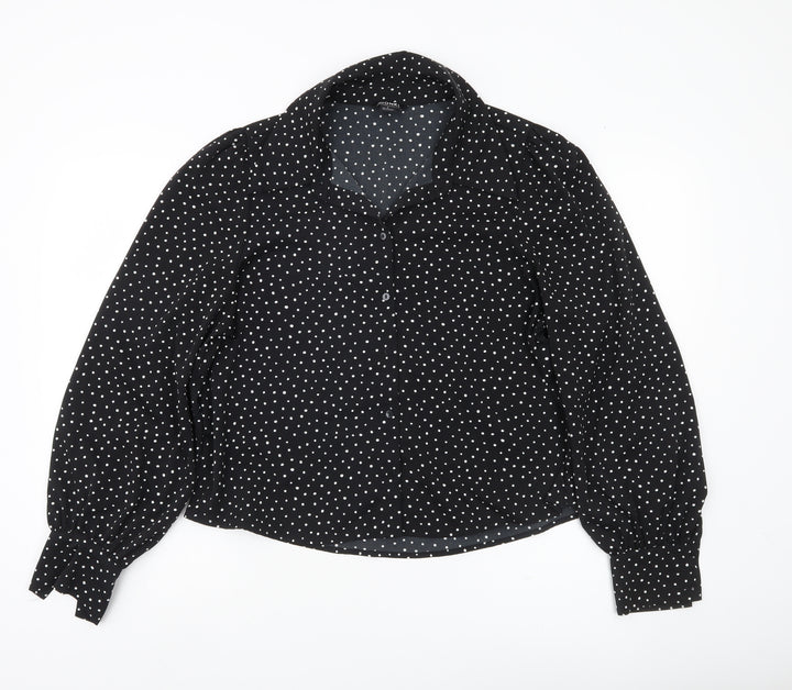 Monki Women’s Black Polka Dot Blouse Size 14 Collared Long Sleeve