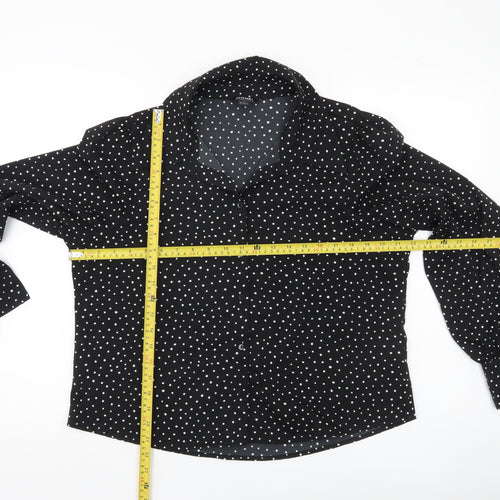 Monki Women’s Black Polka Dot Blouse Size 14 Collared Long Sleeve