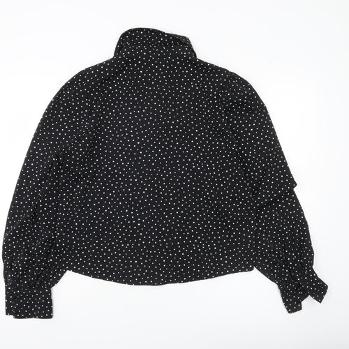 Monki Women’s Black Polka Dot Blouse Size 14 Collared Long Sleeve
