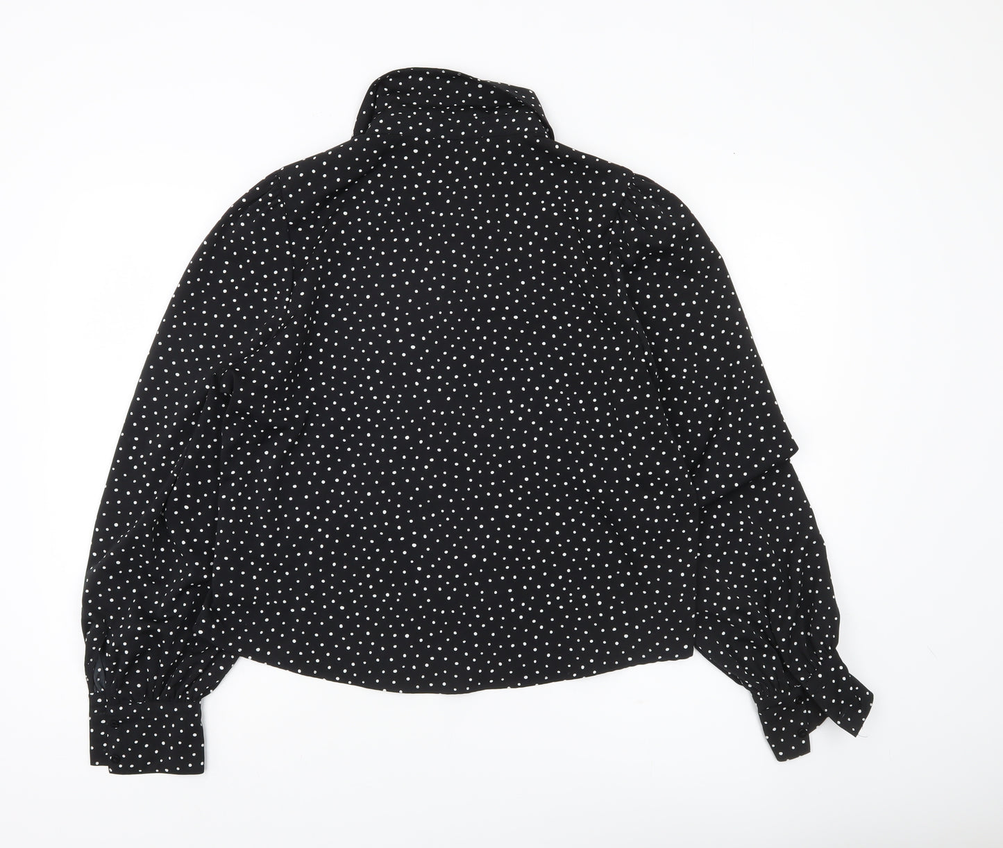 Monki Women’s Black Polka Dot Blouse Size 14 Collared Long Sleeve