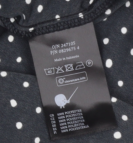 Monki Women’s Black Polka Dot Blouse Size 14 Collared Long Sleeve