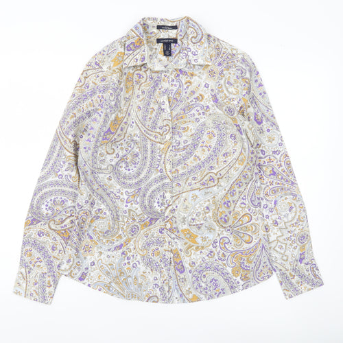 Lands' End Womens Paisley Button-Up Shirt UK 8 Multicoloured Cotton
