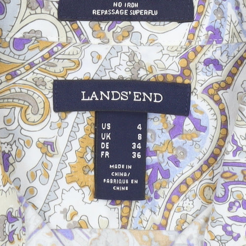 Lands' End Womens Paisley Button-Up Shirt UK 8 Multicoloured Cotton