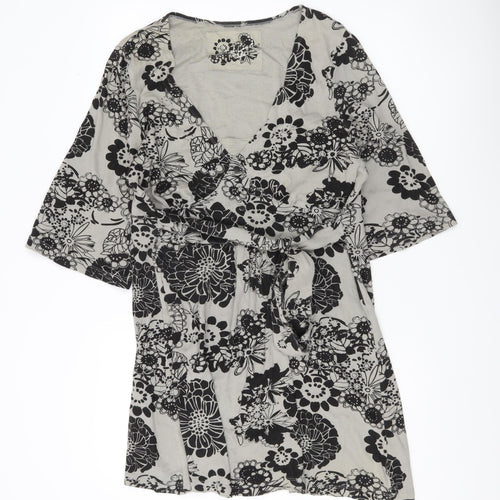 Evans Women’s Grey Floral Wrap Blouse Size 20 Cotton 3/4 Sleeve