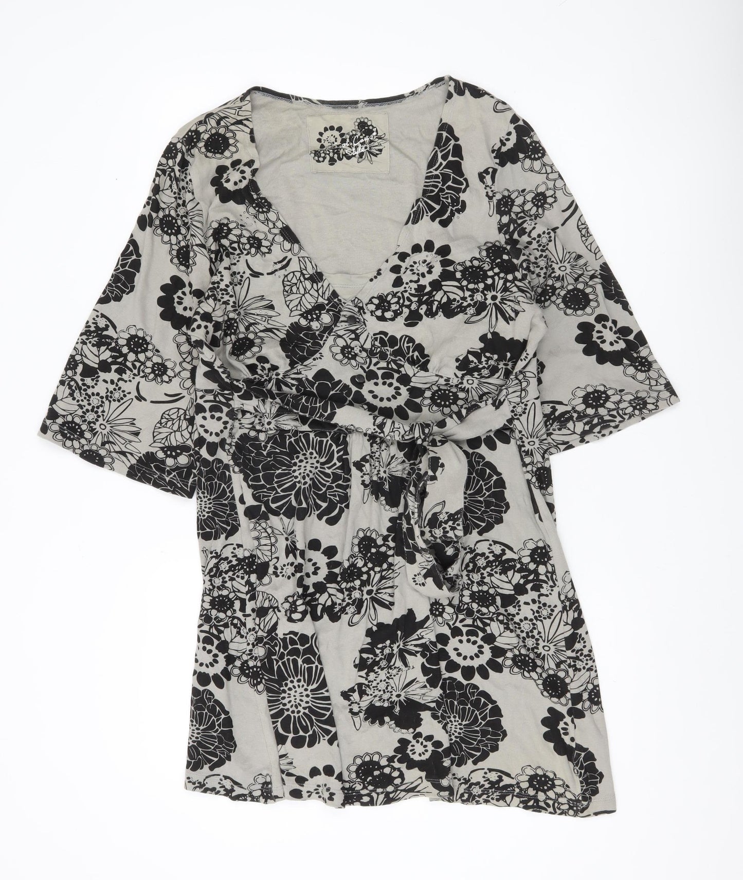 Evans Women’s Grey Floral Wrap Blouse Size 20 Cotton 3/4 Sleeve