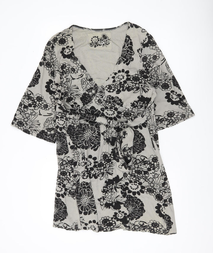Evans Women’s Grey Floral Wrap Blouse Size 20 Cotton 3/4 Sleeve