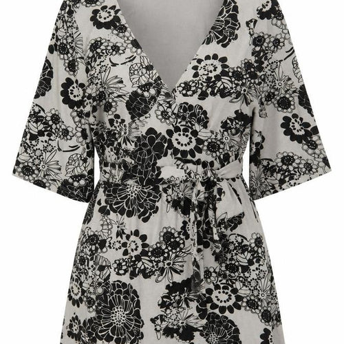 Evans Women’s Grey Floral Wrap Blouse Size 20 Cotton 3/4 Sleeve