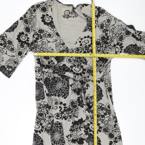Evans Women’s Grey Floral Wrap Blouse Size 20 Cotton 3/4 Sleeve