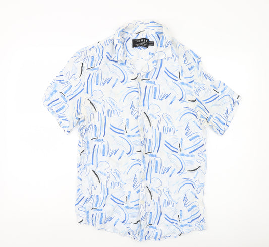 Front view of Topman Men's Multicoloured Graphic Print Viscose Shirt M 38-40"