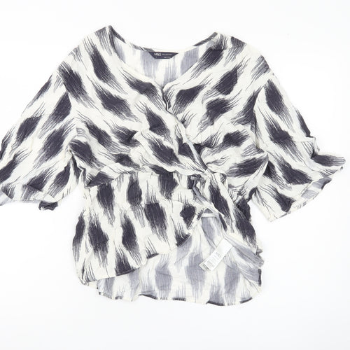 Marks and Spencer Women’s Ivory Black Wrap Blouse Size 14 Viscose