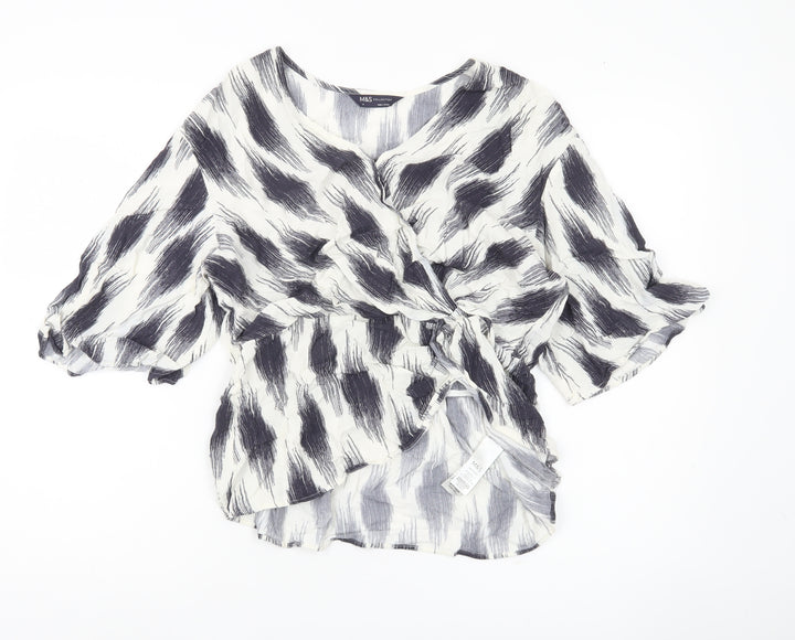 Marks and Spencer Women’s Ivory Black Wrap Blouse Size 14 Viscose