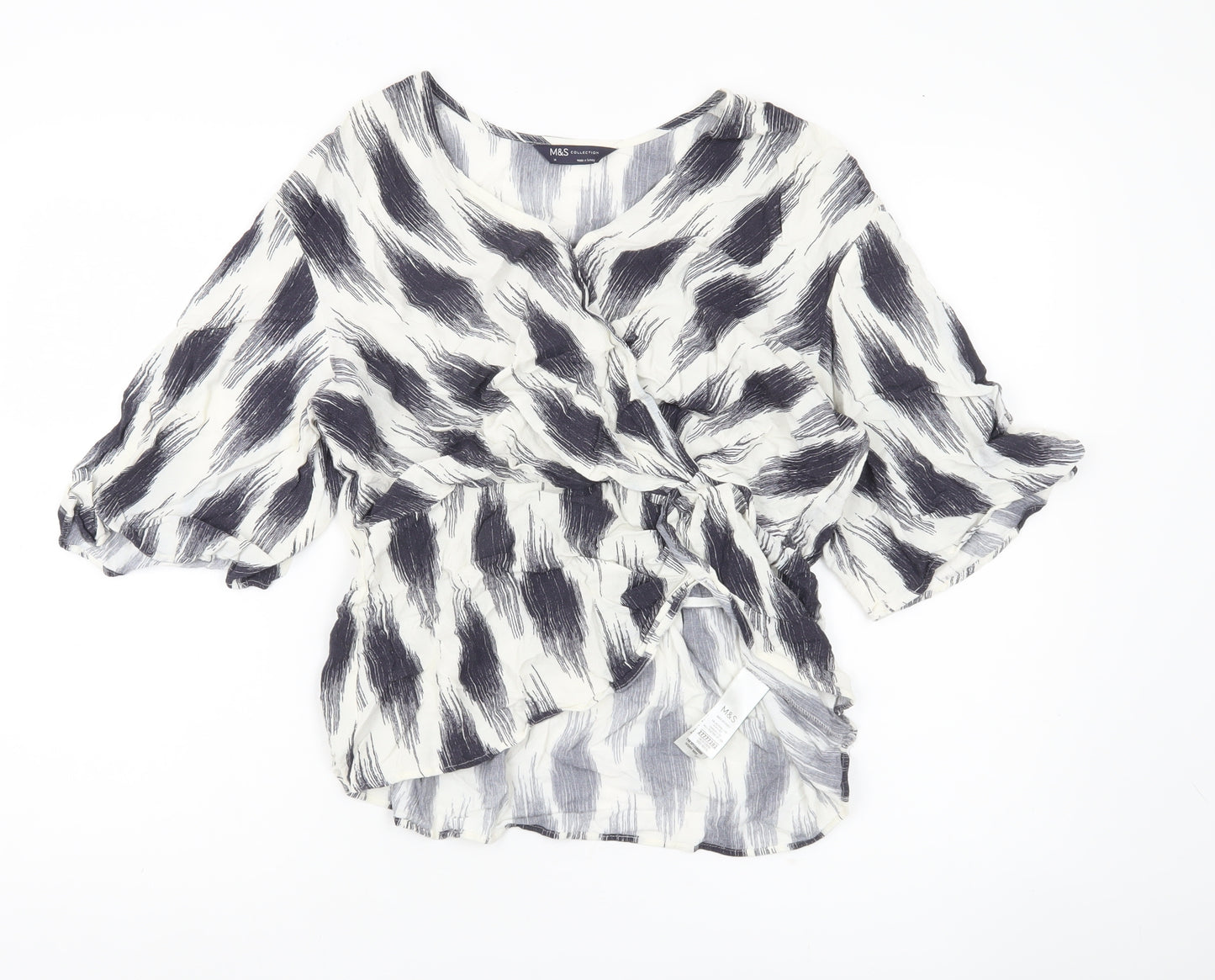 Marks and Spencer Women’s Ivory Black Wrap Blouse Size 14 Viscose