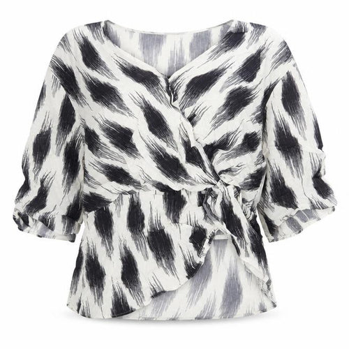 Marks and Spencer Women’s Ivory Black Wrap Blouse Size 14 Viscose