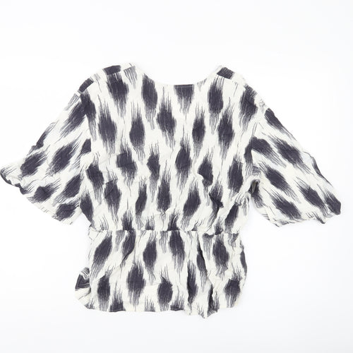 Marks and Spencer Women’s Ivory Black Wrap Blouse Size 14 Viscose