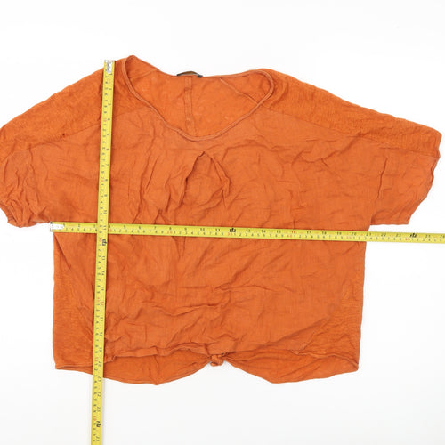 Massimo Dutti Womens Orange Linen Blouse Size 12 Short Sleeve Basic