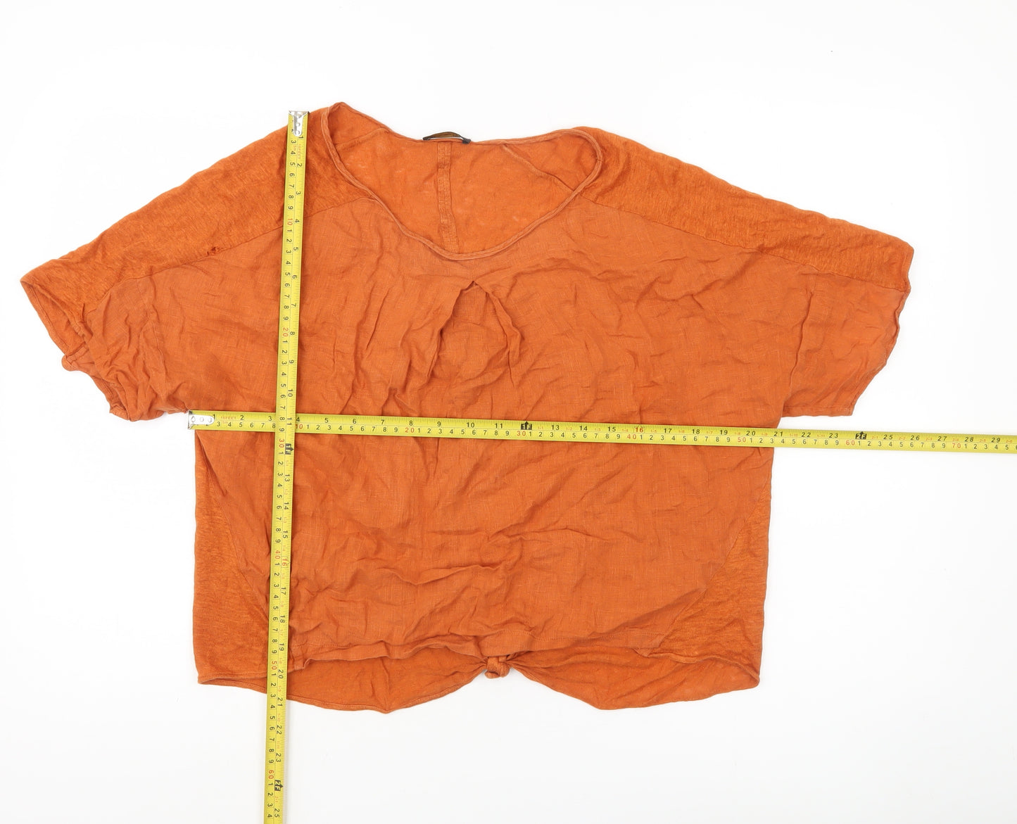 Massimo Dutti Womens Orange Linen Blouse Size 12 Short Sleeve Basic
