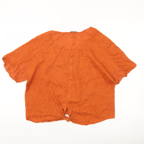 Massimo Dutti Womens Orange Linen Blouse Size 12 Short Sleeve Basic