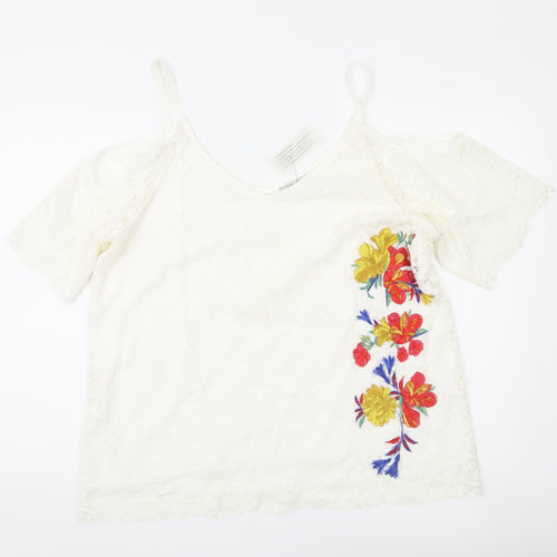 Soon Womens White Lace Floral Embroidered Cold Shoulder Blouse Size 18