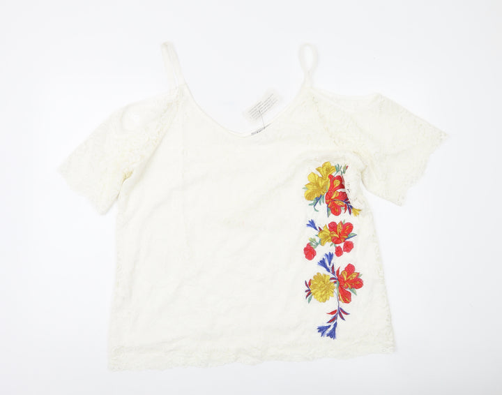 Soon Womens White Lace Floral Embroidered Cold Shoulder Blouse Size 18