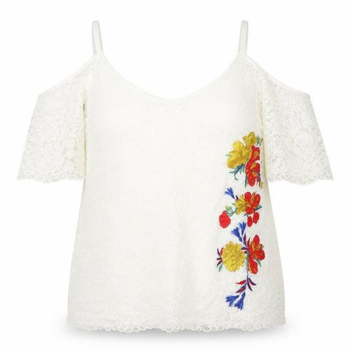 Soon Womens White Lace Floral Embroidered Cold Shoulder Blouse Size 18