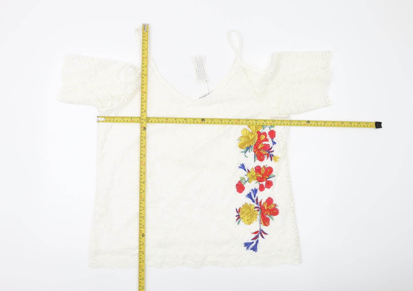 Soon Womens White Lace Floral Embroidered Cold Shoulder Blouse Size 18