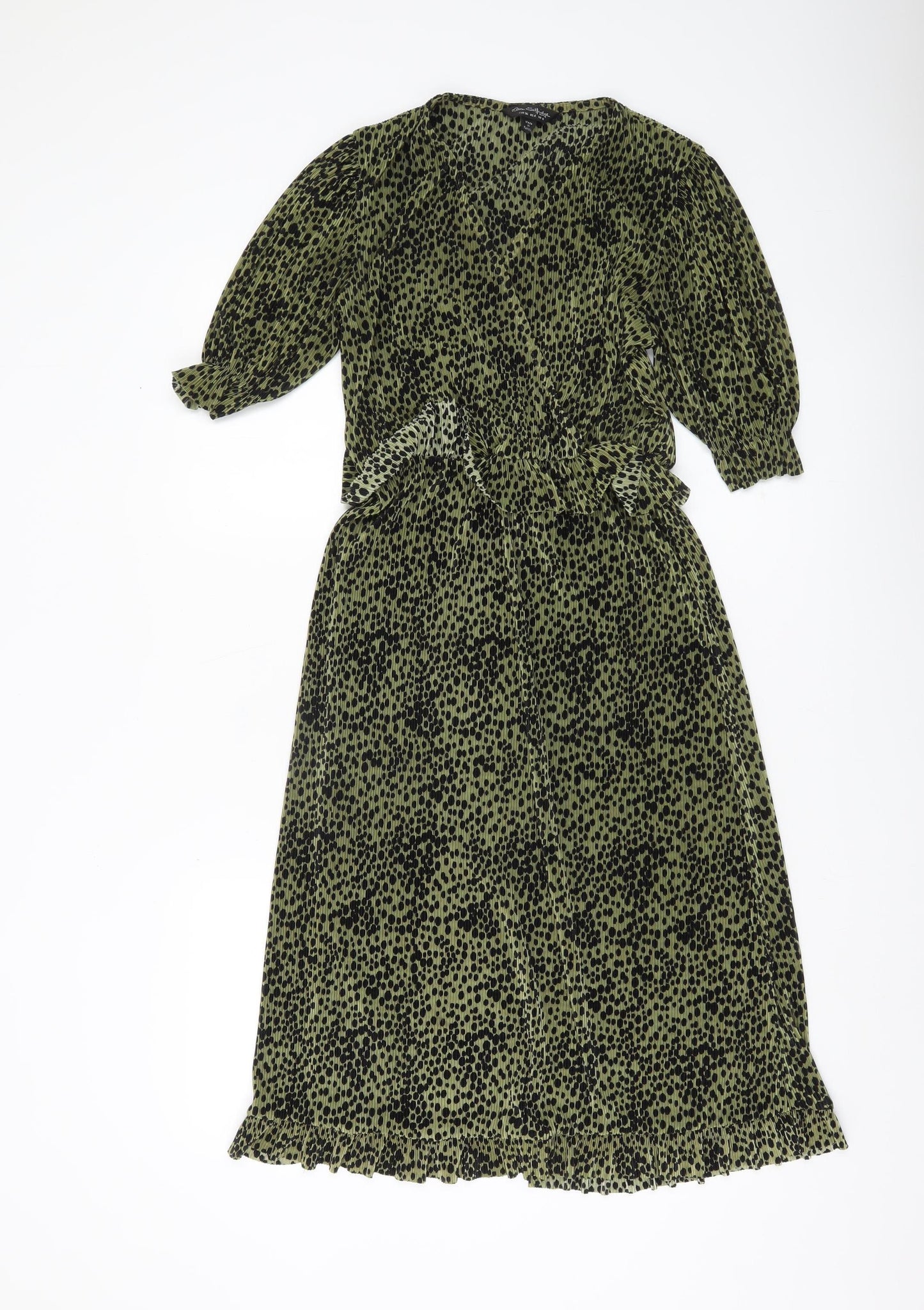 Miss Selfridge Women’s Green Animal Print Midi Dress Size 8